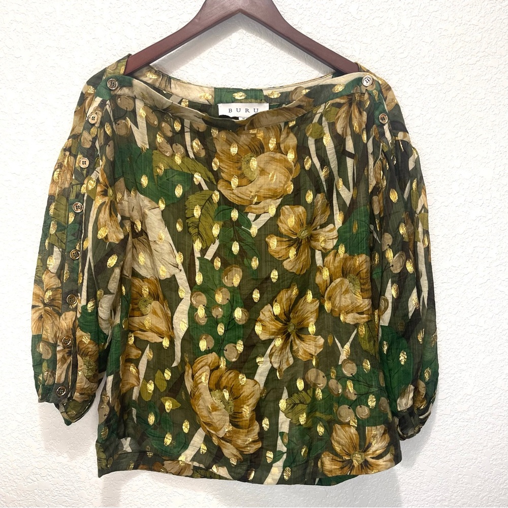 BURU Green floral blouse